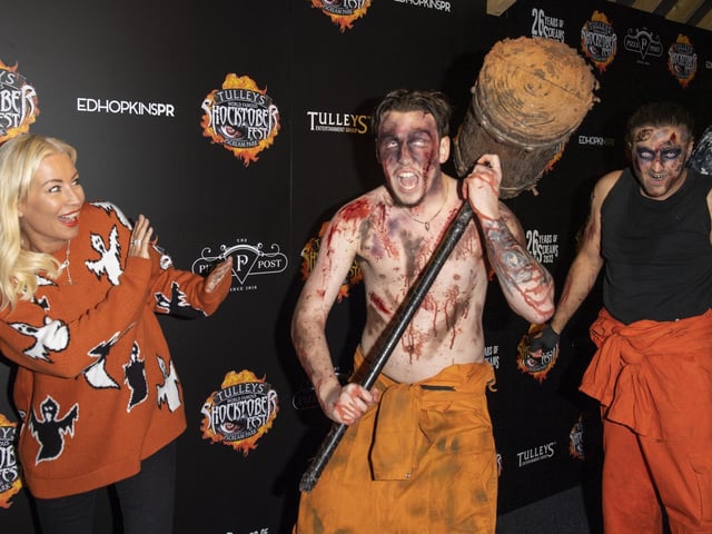 Denise Van Outen attends Tulleys Shocktober Fest at Tulleys Farm on September 30, 2022 in Crawley, England. (Photo by Stuart C. Wilson/Stuart Wilson/Getty Images for Tulleys Shocktober Fest):The VIPs and celebrities at this year's Bkack Carpet at the world famous Shocktober Fest at Tulleys Farm