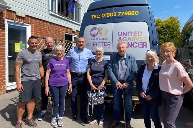Andrew Griffith MP visiting Cancer United in Angmering. He was shown around by charity chairman Jan Sheward