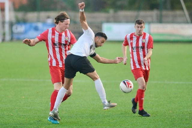 Action from Steyning Town v Eastbourne United. Picture by Stephen Goodger