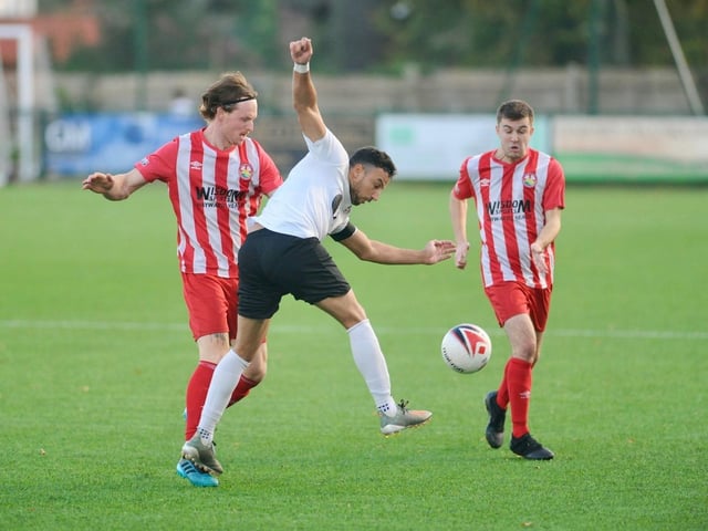 Action from Steyning Town v Eastbourne United. Picture by Stephen Goodger