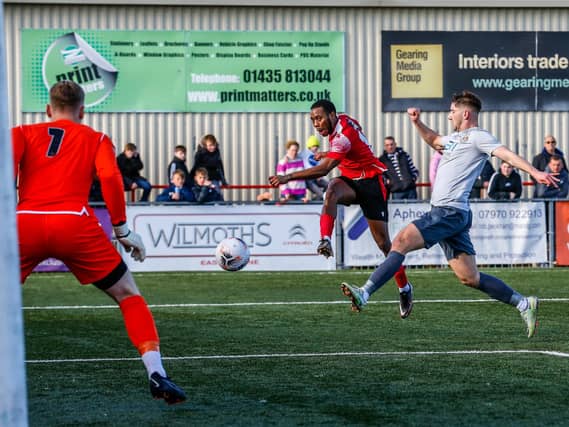 Action from Eastbourne Borough's 2-0 Ntional League South win against Slough Town at Priory Lane