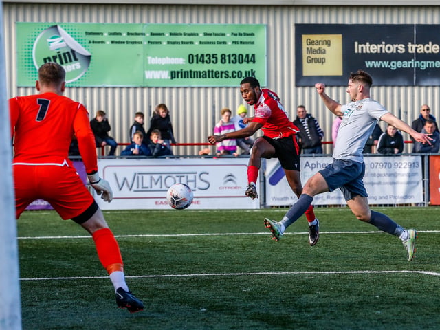 Action from Eastbourne Borough's 2-0 Ntional League South win against Slough Town at Priory Lane