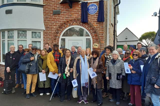 Unveiling of the new blue plaque at 290 Old Shoreham Road, Southwick, honouring political activist CLR James