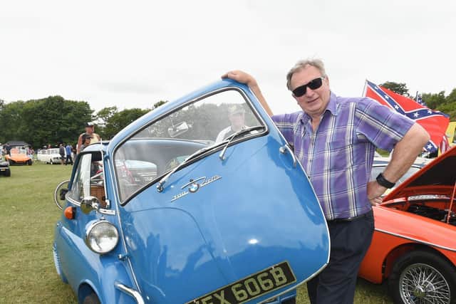 Drive through Time Event, West Park.
Pictured is John Grail with a BMW Iseita bubble car which is 53 years old and built in Brighton. 
Bognor Regis, West Sussex

Picture: Liz Pearce 16/07/2017
LP170243
