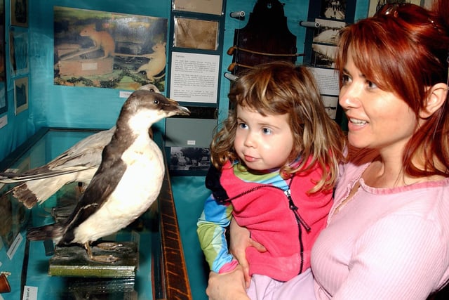 Elaine Linfield and her daughter Jenna looking at the Walter Potter exhibition at Steyning Museum in June 2005