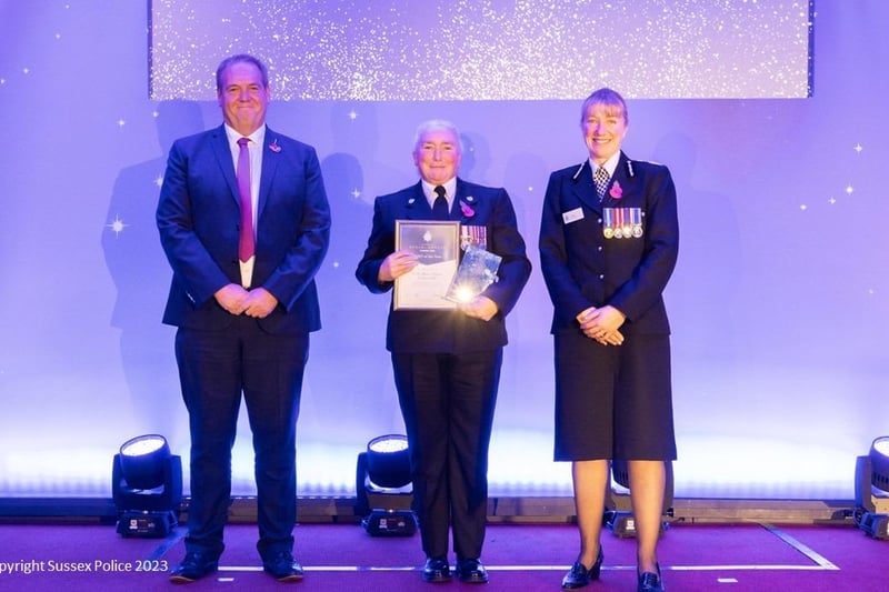 PCSO of the Year Ann-Marie Rushworth alongside Director of People Services Adrian Rutherford and Chief Constable Jo Shiner
