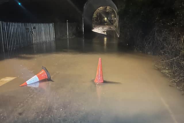 The A24 was closed northbound from Washington to the Pulborough Bridge last night (Thursday) after heavy water off the South Downs in Steyning. Photo: Eddie Mitchell