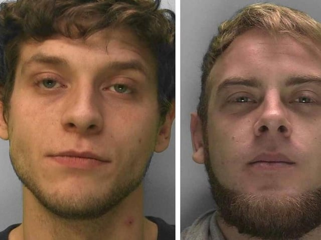 Two men who robbed a boy of his gold ring – then forced his friend to assault him in front of them – have been jailed for a total of 13 years. The 17-year-old was with his friends at Clair Park in Haywards Heath on October 15, 2020, when he was approached by two men. They separated him from the group and asked to borrow his ring, which belonged to his late grandfather and was valued at about £500. The victim, who was aged just 16 at the time of the incident, refused to hand it over. At this point, he was assaulted and tripped to the floor by one man, identified as Mark Brazil, 23, of Lloyd Road, Chichester (left). The boy managed to make it back to his friends, but Brazil grabbed him by the throat and threatened to hurt him. He declared: “Give me your ring or I’ll cut your finger off.” Due to fear of violence, the boy handed the ring over. A second man, identified as Benjamin Taylor-Baker, 26, of Francis Close, Haywards Heath (right), then demanded the victim removed his clothes and shoes.