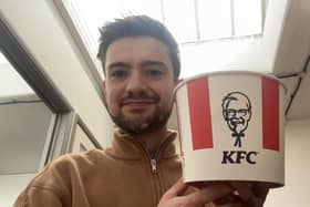 SussexWorld reporter Jacob Panons with his free KFC bucket