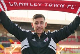 Jack Roles, 24 – formerly of Tottenham, Crystal Palace and Woking – has had limited game-time for Crawley so far this season but took his chance to impress against Charlton. Photo: Crawley Town
