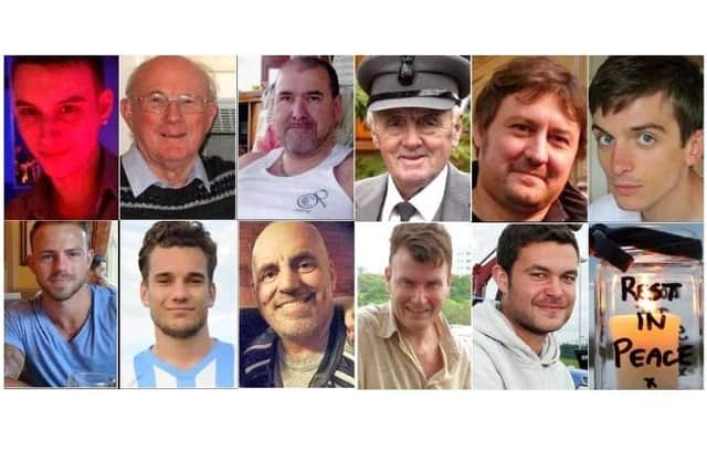 The 11 victims were Anthony Brightwell, 53, from Hove; Daniele Polito, 23, from Goring-by-Sea; Dylan Archer, 42, from Brighton; Jacob Schilt, 23, from Brighton; James Mallinson, 72, from Newick; Mark Reeves, 53, from Seaford; Mark Trussler, 54, from Worthing; Matthew Grimstone, 23, from Brighton; Matthew Jones, 24, from Littlehampton; Maurice Abrahams, 76, from Brighton; and Richard Smith, 26, from Hove.