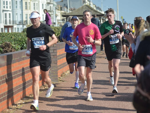 Images from the finish area at the 2026 Hastings Half Marathon