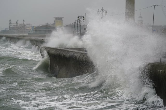 Waves crash against the seafront in Southsea as Storm Barra hit. Picture: Andrew Matthews/PA Wire