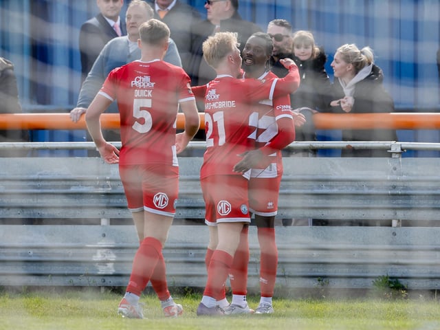 Action from Eastbourne Borough's final-day 3-2 win at Braintree - the Sports have stayed up with six points to spare