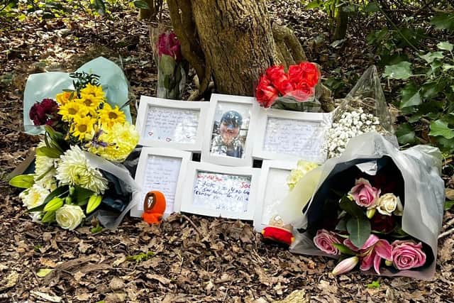 Flowers and notes left for Jason Pulman in Hampden Park, Eastbourne
