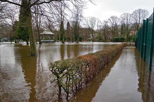 The bandstand was once again left as an island as flood waters from the Derwent submerged much of the park.