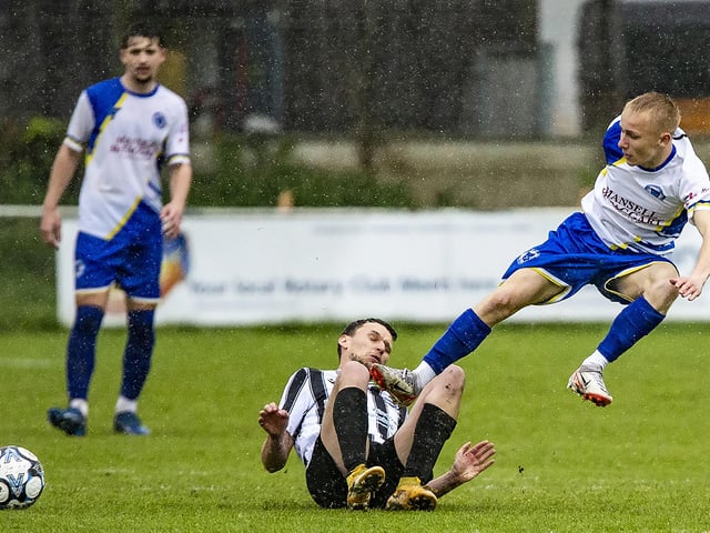 Action between Peacehaven & Telscombe and Haywards Heath Town in the final SCFL premier game of the 23-24 season