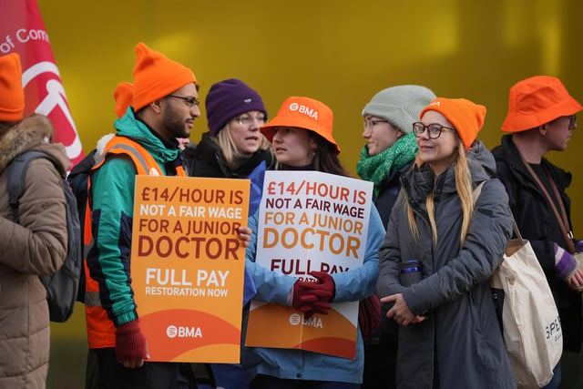 Junior doctors have been seen taking part in strike action outside the Royal Sussex County Hospital in Brighton on Wednesday, January 3