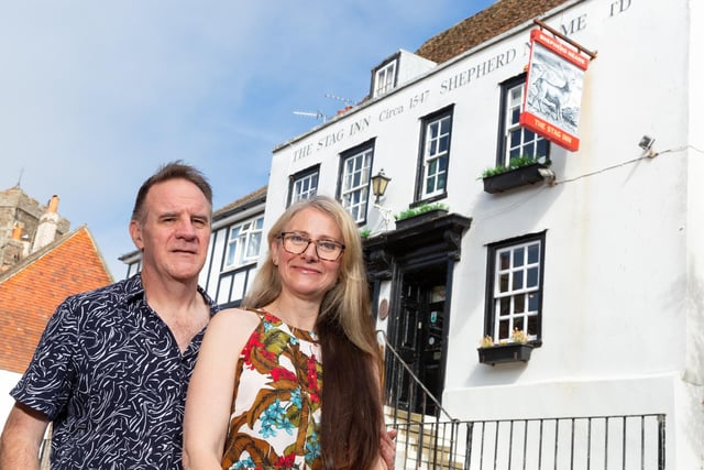 Licensee of the Stag Inn, Hastings, Nicole Holt and husband Nick