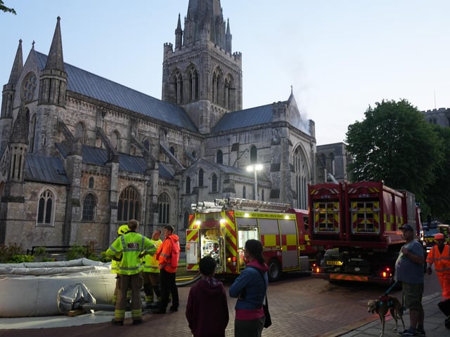 15 photos: smoke rising from West Sussex Cathedral and fire engines, ambulances and police on scene