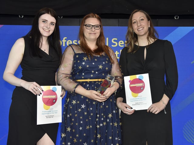 Pictured is: (centre) Emma Morris of The Weald Community School and Sixth Form College in West Sussex and West Sussex County Council, winner of the Professional Services Apprentice of the Year award, with the highly commended nominees in this category.