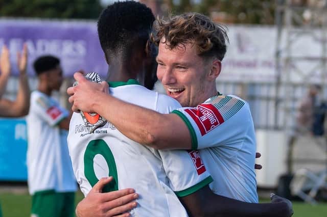 Action and goal celebrations from Bognor Regis Town's 2-1 Isthmian premier division win at home to Herne Bay