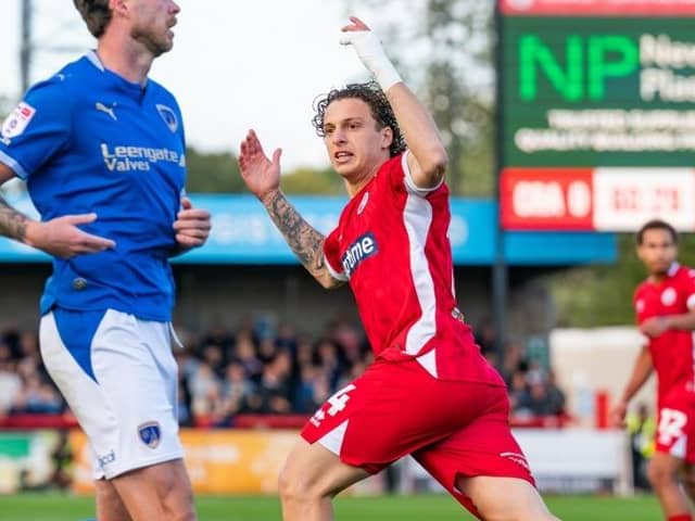 Gianmarco Di Biase celebrates his penalty against Chesterfield | Picture: Kyle Hemsley