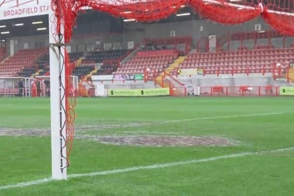 The scene at the Broadfield Stadium from Sky Sports footage