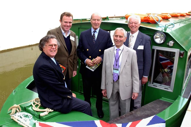 Peter Flatter and Mrs Mann from the Wiggonholt Association, Lord Sterling and other invited guests on board Wiggonholt