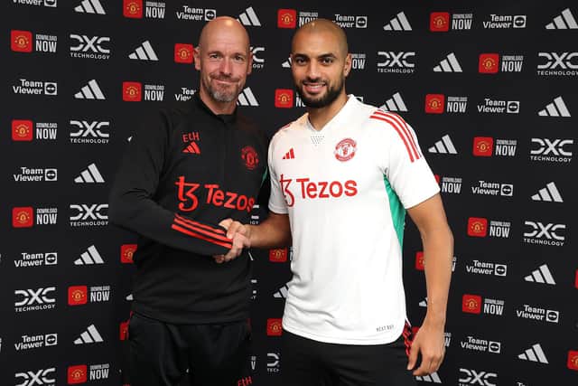 United paid Fiorentina a loan fee of £8.5 million for Amrabat, with the deal containing an option to buy for £21.4 million.  (Photo by Manchester United/Manchester United via Getty Images)