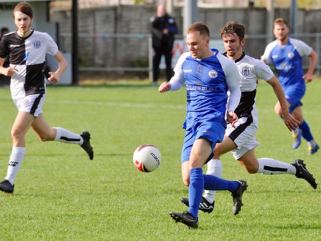 Action from Shoreham's 4-2 win at East Preston in division one of the Southern Combination League