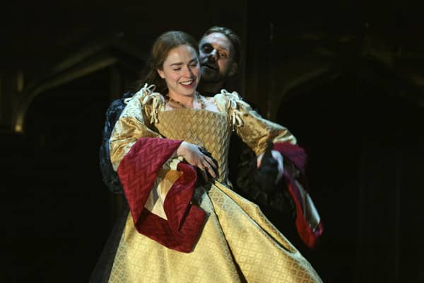Freya Mavor as Anne Boleyn and James Atherton as Henry VIII in CFTs The Other Boleyn Girl. Photo Stephen Cummiskey