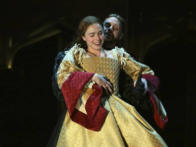 Freya Mavor as Anne Boleyn and James Atherton as Henry VIII in CFTs The Other Boleyn Girl. Photo Stephen Cummiskey