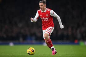 Trossard, who signed for Arsenal from Brighton on Friday, made his debut in the 82nd when he was brought on for Gabriel Martinelli with the score level at 2-2.  (Photo by Shaun Botterill/Getty Images)