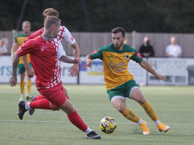 Action from Horsham's home defeat to Carshalton Athletic. Picture by John Lines