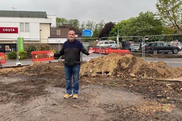 Steve Good is upset at the removal of trees and plants from the car park in Mill Lane, Storrington