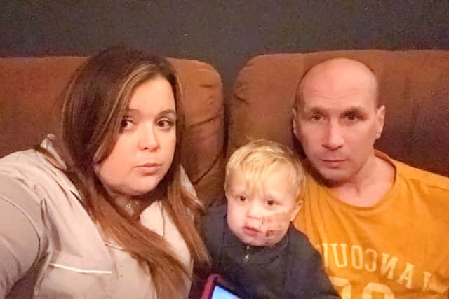 Two-year-old Alfred Gunston with his mum, Danielle and dad, Rob