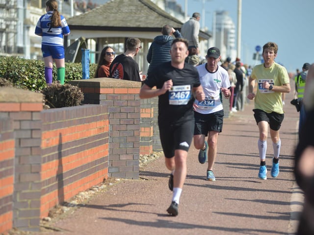 Images from the finish area at the 2026 Hastings Half Marathon