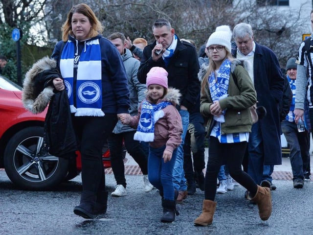 Brighton and Hove Albion fans arrive at the stadium prior to the Premier League match between Newcastle United and Brighton and Hove Albion at St. James' Park on December 30, 2017.