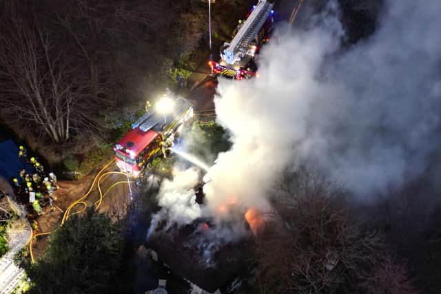 West Sussex Fire and Rescue Service (WSFRS) currently has six pumps at the fire in a thatch cottage in Pond Lane.