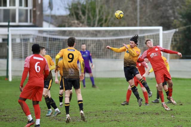 Littlehampton Town and Hythe Town in action in their 4-4 draw | Picture: Stephen Goodger