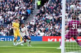Kaoru Mitoma scored Brighton's first goal at Tottenham with a sublime volley. (Photo by Alex Pantling/Getty Images)