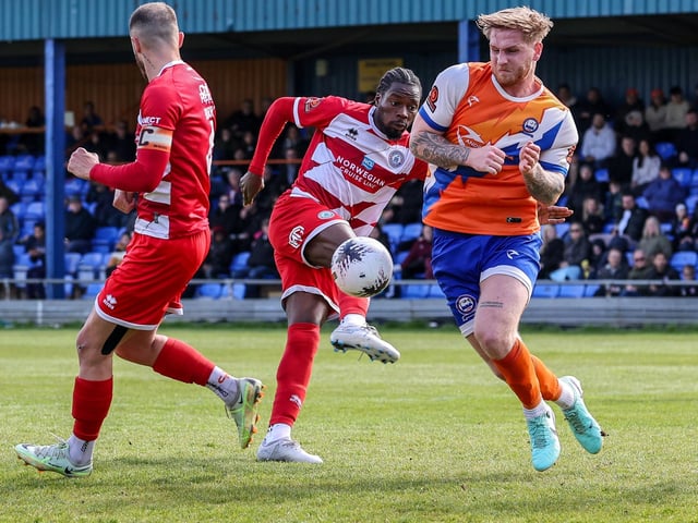 Action from Eastbourne Borough's final-day 3-2 win at Braintree - the Sports have stayed up with six points to spare