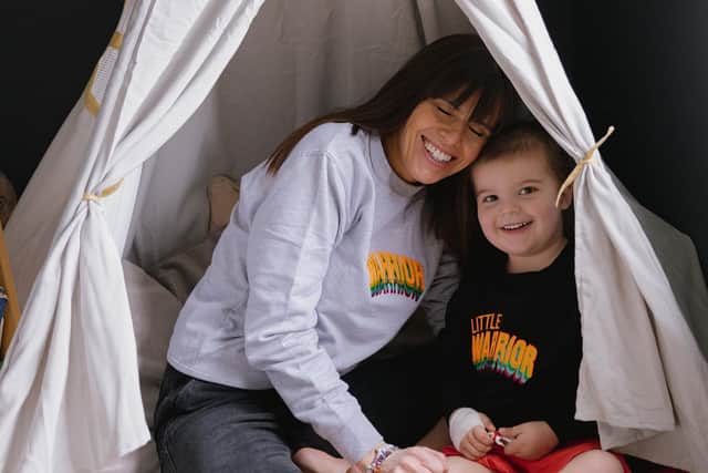 Children’s author Hannah Peckham, 42, and her four-year-old son Bodhi wearing some of the new clothes from Percy & Nell. Photo: VARG PR & Comms Ltd