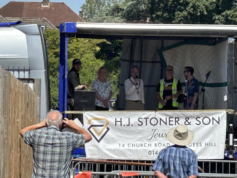 The opening of the event with Burgess Hill town mayor Stuart Condie, Pam Carey and Mike Stewart