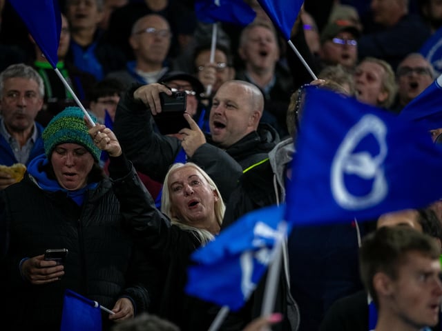 Brighton fans pictured at a historic night at the Amex as they payed their first ever game in Europe against EK Athens in the Europa League.