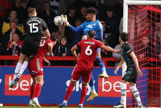 Crawley Town goalkeeper Corey Addai has revealed he received abuse from one of the club’s supporters during the match against Crewe Alexandra. Photo: Natalie Mayhew, ButterflyFootie