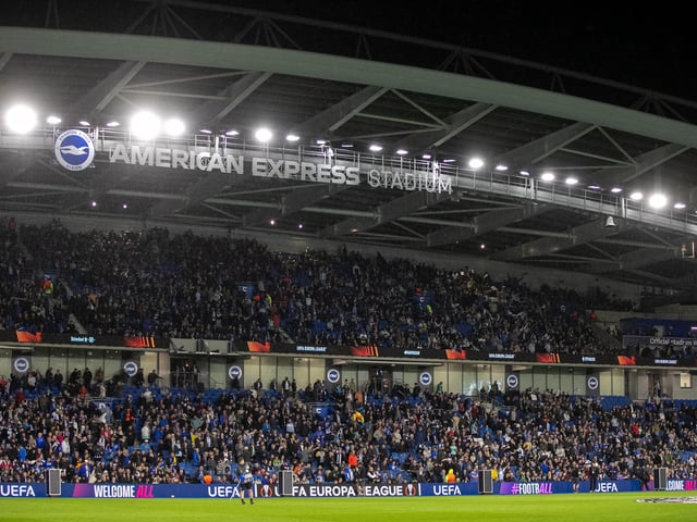 Brighton fans pictured at a historic night at the Amex as they payed their first ever game in Europe against EK Athens in the Europa League.