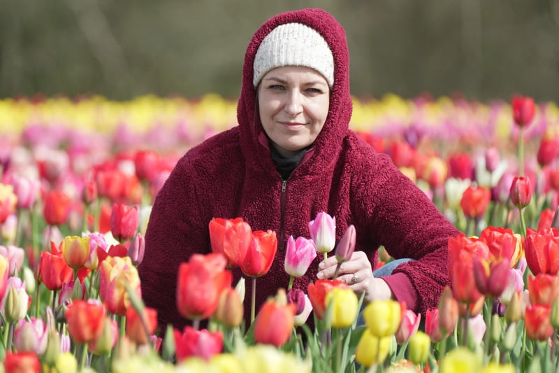Team worker Justyna Szwedo among the colourful blooms