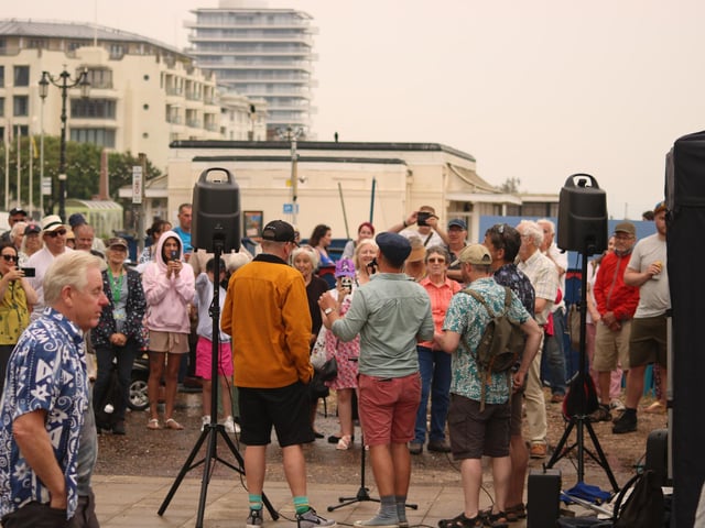 The Duck Pond Sailors singing sea shanties on Worthing promenade